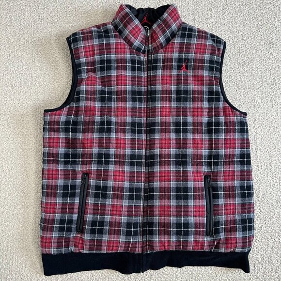 Air Jordan Puffer Vest Full Zip Black Plaid Jumpman Boys Size L - Picture 7 of 13